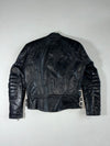 Vintage 70s/80s Made in England Black Leather Café Racer Motorcycle Jacket with Quilted Shoulders & Elbows (S)