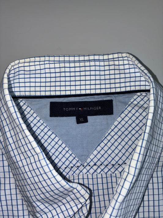 Tommy Hilfiger | White & Blue Grid Check Button-Down Shirt | (XL)