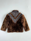 Vintage Italian Brown Sherpa Fur Jacket with Quilted Leather Chevron Yoke – Made in Italy (S/M)