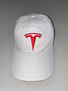 Tesla Motors Red T Logo Embroidered White Cap – Official Merch (Adjustable)