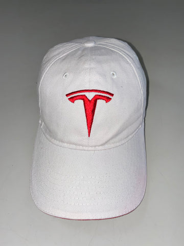 Tesla Motors Red T Logo Embroidered White Cap – Official Merch (Adjustable)