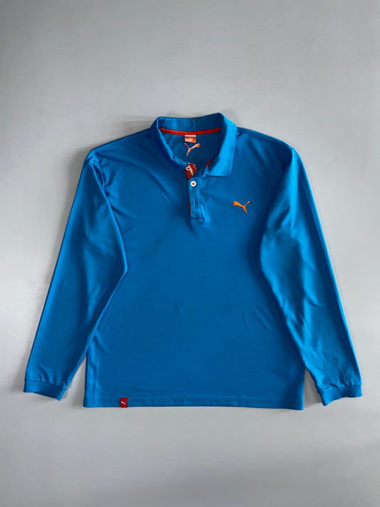 Puma | Cat Logo Long Sleeve Performance Polo | Electric Blue & Orange (2XL)