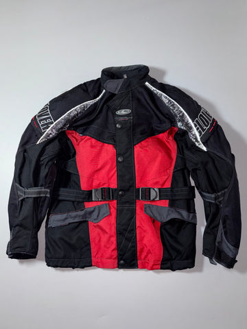 Vintage Clover Black Red Kevlar Motorcycle Riding Jacket PADDED (L)