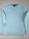 Tommy Hilfiger Aqua Blue Premium Cotton V-Neck Sweater – (L)