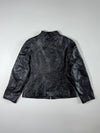 Vintage | Black Collarless Zip-Up Leather Jacket(M)