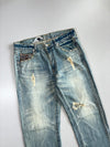 Osaka Big Train Japanese Wave Embroidery Distressed Denim (W:34 |L:41)