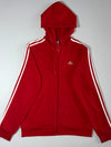Adidas | Red 3-Stripe Zip Hoodie (S)