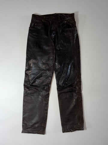 Angelo Litrico Vintage Distressed Dark Brown Leather Pants (W:31) (L:40)