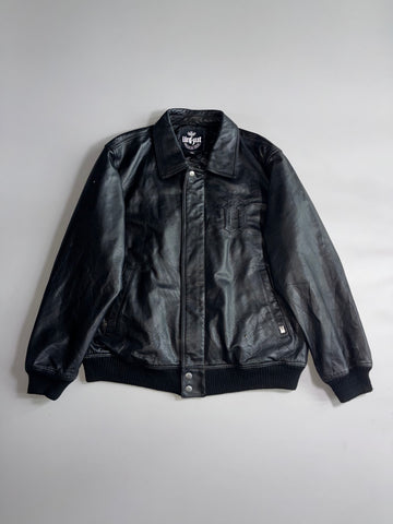 Unkut Premium Gear Black Leather Bomber Jacket (XL)