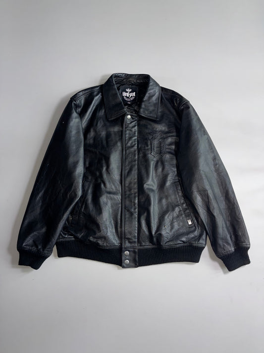 Unkut Premium Gear Black Leather Bomber Jacket (XL)