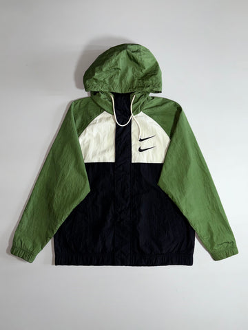 Nike Swoosh Colorblock Windbreaker Green/Black drawstring hood (XL)