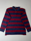 Vintage Polo by Ralph Lauren Navy & Burgundy Striped Long Sleeve Rugby Polo (L)