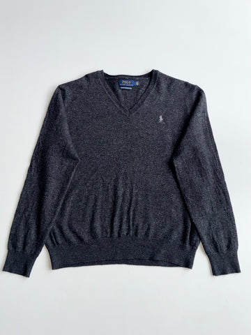 Polo Ralph Lauren Charcoal Grey Merino Wool V-Neck Sweater (M)