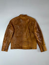Saki Sweden Tan Leather Moto Jacket Café Racer Style Leather Jacket, (L)