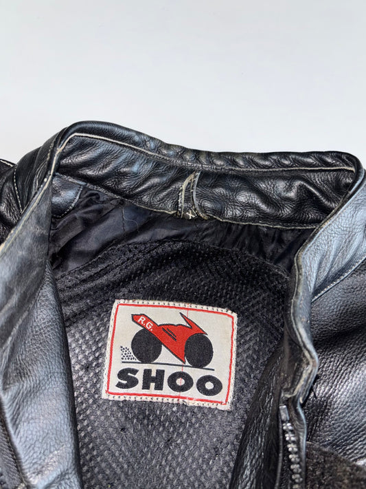 SHOO Armored Full-Grain Leather Motorcycle Jacket (Paded)(M/L)