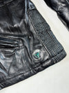 Vintage 80s Taurus Women’s Black Leather Moto Jacket – Grey Piping, (S/M)