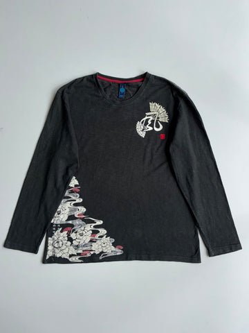 Nippon Blue Japanese Graphic Long Sleeve T-Shirt Black (Xl/2Xl)