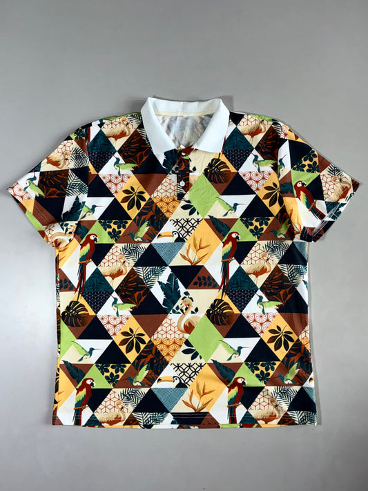 Tropical Patchwork Print Polo Shirt (2Xl)
