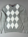 Tommy Hilfiger Grey Argyle V-Neck Sweater (M)