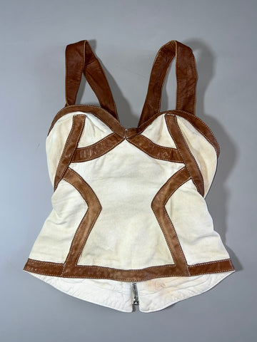 Dsquared2 | Cream Canvas Leather Trim Corset Top women's  L-15 ' C-28