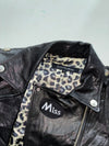 GGPX New York Black Studded Belted Leather Biker Jacket with Leopard Lining,Women’s (XS)