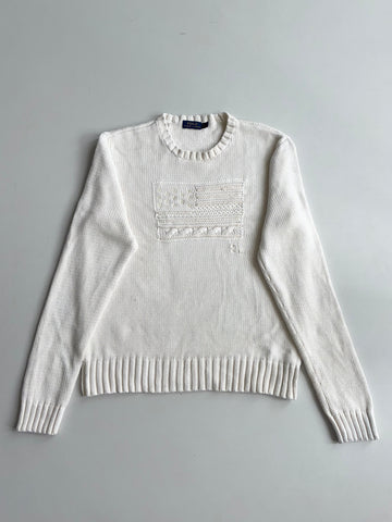 Polo Ralph Lauren Cream American Flag Hand-Knit Sweater (M)