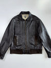 Dark Brown Leather Harrington Jacket (L)