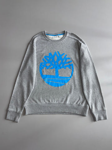 Timberland Vintage Logo Sweatshirt – Grey with Blue Tree Print (XL)