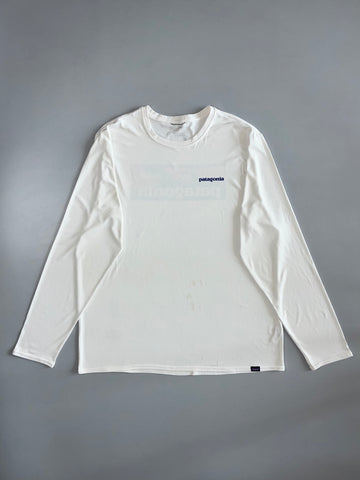 Patagonia Capilene Cool Daily White Long-Sleeve Tee P-6 Logo | 50+ UPF (XL/2XL)