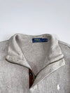 Polo Ralph Lauren Quarter Zip Sweater - Grey Elbow Patch Leather Trim Vintage (L)