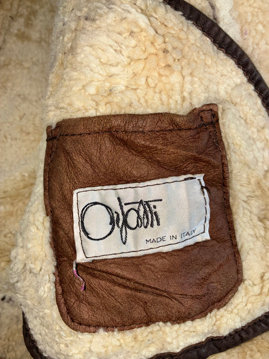 Vintage Italian Brown Leather Shearling Aviator Jacket – B3 Style – Made in Italy Furr inside (XL)