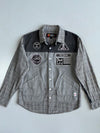 Jizo Bosatsu Grey Patchwork Overshirt Jacket | Japanese Streetwear Utility Shirt (S/M)
