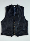 Vintage Black Leather Button-Up Waistcoat Vest (S)