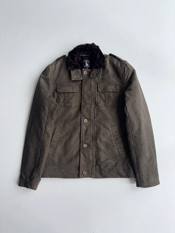 Hush | Olive Faux Fur Collar Jacket (M)