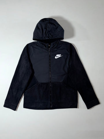 Nike Fleece Zip Hoodie – Black, Mixed Fabric Panels, (S)