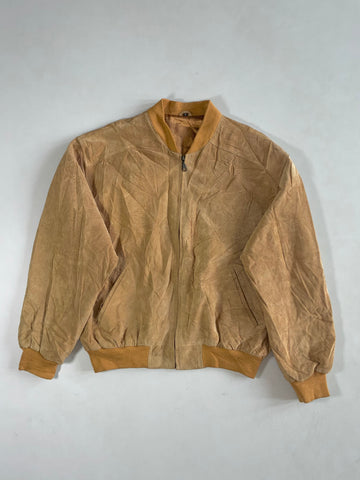 Vintage 80s Perfect Leather Italy Brown Leather Bomber – Asymmetric Snap Front (XL)