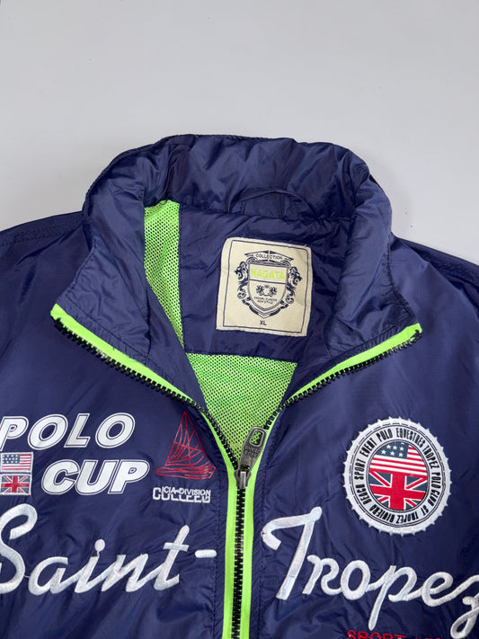 Nagata Collection Saint-Tropez Polo Cup Navy Sailing Bomber Jacket with Hidden Hood (L)