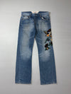 Vintage Y2K Bird & Floral Embroidered Baggy Jeans (W:33) (L:42)