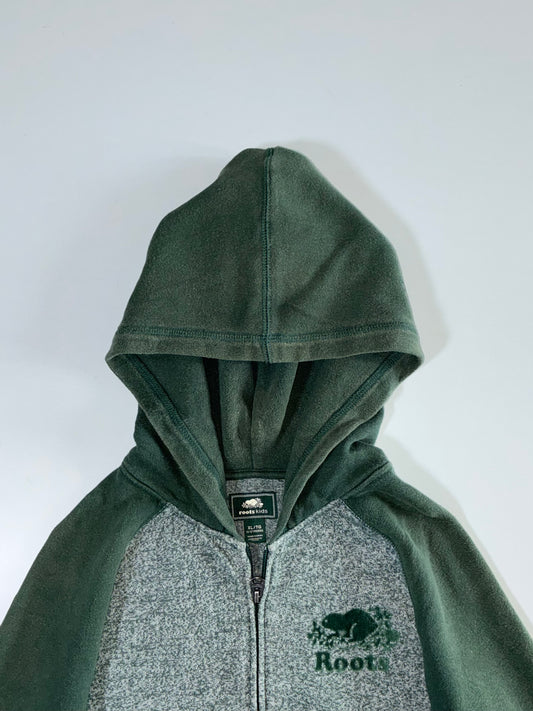 Roots Kids Two-Tone Green Zip Hoodie (XS)