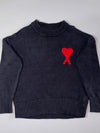 AMI Paris Black Crewneck Sweater – Big Red Ami de Coeur Logo (XL)