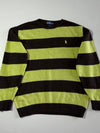 Vintage Polo by Ralph Lauren Brown & Lime Rugby Stripe Wool Sweater (XL)