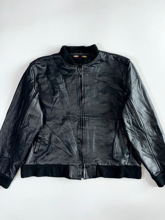Power Trip Genuine Leather Moto Bomber Jacket (2XL/3XL)