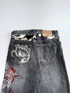 Dragon Embroidered Grey Wash Denim Pant (W:28|L:42)