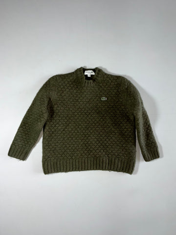 Lacoste Olive Green Honeycomb Textured Wool Knit Sweater – Classic Fit – (S)