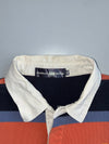 Vintage Striped Rugby Shirt – Navy, Orange & Grey “Since 1991” Crest (XL)