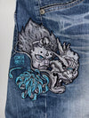 Jico Japanese Oni Embroidered Baggy Jorts (W:34) (L:26.5)