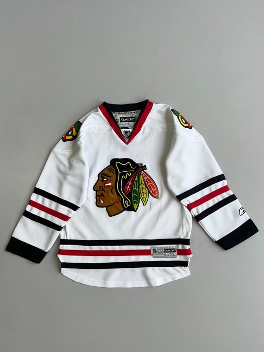 Reebok RBK CCM Chicago Blackhawks NHL Hockey Jersey Away White Youth (S/M)