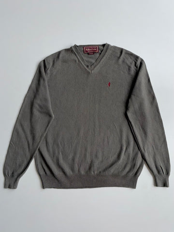 Vintage Marlboro Classics Olive Grey V-Neck Knit Sweater (M)