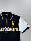 Polo Ralph Lauren Custom Fit Black Watch Big Gold Pony Embroidered Colorblock Black White Short Sleeve Pique Polo T- Shirt (M)