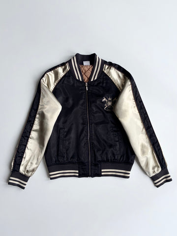 Top Girl Black & Gold Satin Bomber Jacket “Top Girl” Embroidered (Size S)